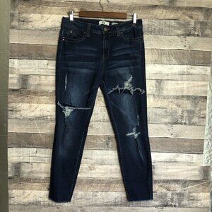 YMI WannaBettaButt Women Jeans 13 Distressed Blue Skinny Mid Rise Stretch